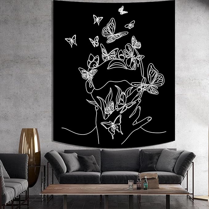 Black and White Tapestry for Bedroom Aesthetic Butterfly Tapestry Minimalist - Image 6