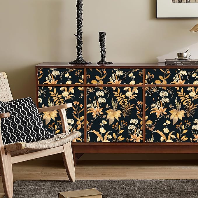 Simon&Siff Vintage Wallpaper Peel and Stick Black Gold Floral Wallpaper - Image 3