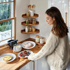 Demigo Corner Shelf Wall Mount Set of 3, Solid Acacia Wood Round Floating - Image 6