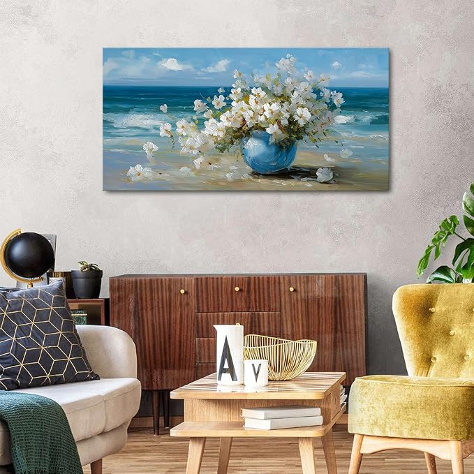 AIYISU Vintage Flowers Canvas Wall Art White Blossom Painting Retro Flowers in - Image 4