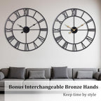 30 Inch Wall Clock Decorative, Oversized Large Black Metal Roman Numeral Silent - Image 3