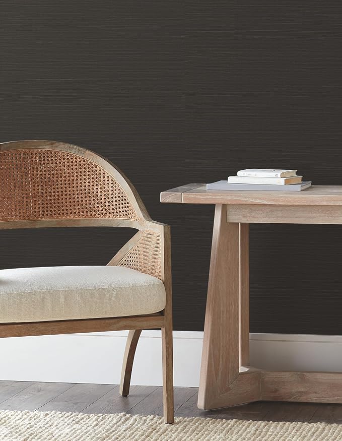York Wallcoverings Natural Sisal Black Peel and Stick Grasscloth Wallpaper - Image 3