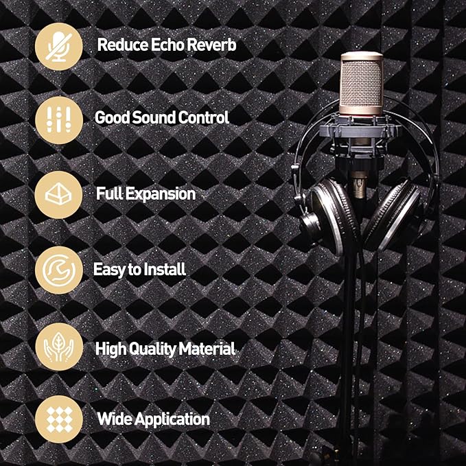 36 Pack AUSLET Acoustic Panels 12 x 12 x 2 Inches, Pyramid Sound Proof Foam - Image 5