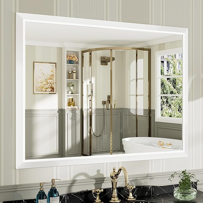 48x36 Inch White Bathroom Mirror by Briivuemodernmirrors