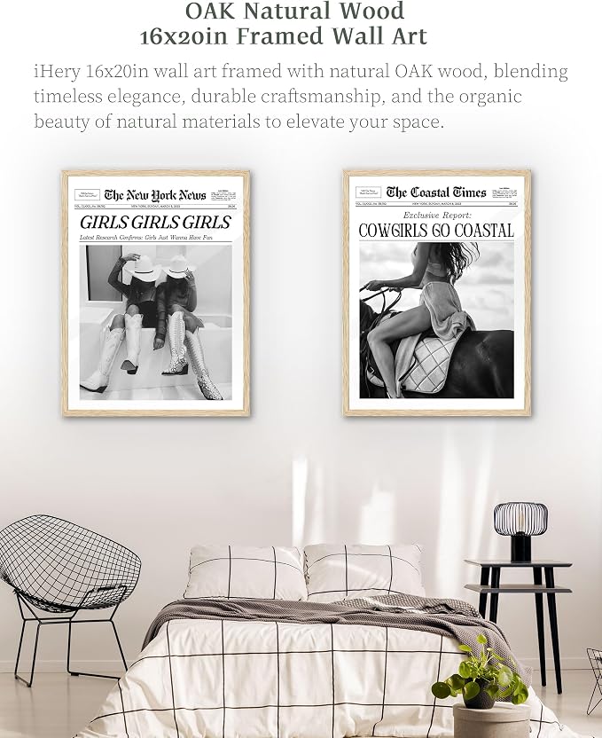 iHery Girls Just Wanna Have Fun Framed Trendy Cowgirl NewsPaper Wall Art - Image 7