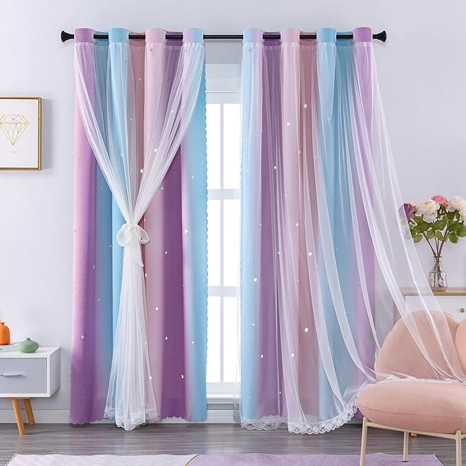 Blackout Curtains for Girls Room & Kids Bedroom, 62 Inch Pink and Purple by Addsomecolortolife