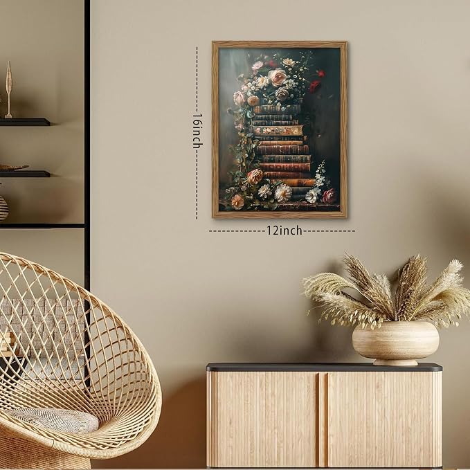 Vintage Framed Wall Art Flowers Books Canvas Prints, Dark Academia Wildflowers - Image 3