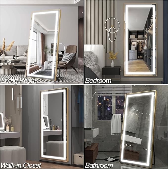 FENNIO Full Length Mirror with Lights, Free Standing Lighted Floor Mirror - Image 6