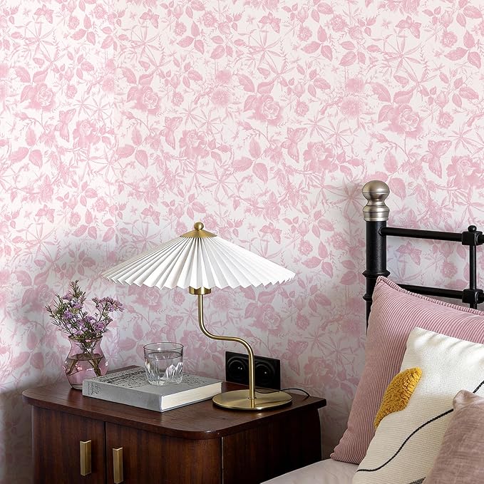 JiffDiff Floral Vintage Wallpaper Peel and Stick，Pink Rose Wallpaper Removable - Image 2