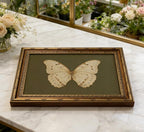 Vintage Gold Framed Wall Art Retro White Butterfly Canvas Print Dark Green - Image 6