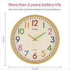 Foxtop 14 Inch Kids Wall Clock Silent Non-Ticking Battery Operated Colorful - Image 2