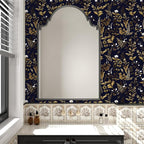 Extra Long Dark Navy Vintage Floral Wallpaper 17.5In x 393In Boho Peelable - Image 7