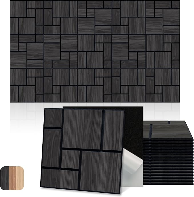 Mollywell Acoustic Panels, PVC Wood-Grain Decor, 12x12 Inch Carved Pattern by Mollywell