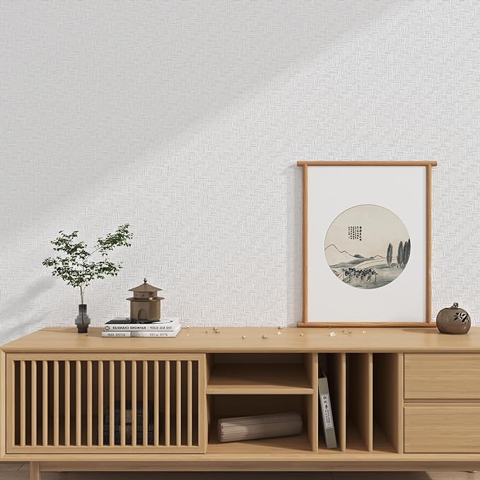 Haimin Fabric Wallpaper Textured Contact Paper Grasscloth Wallpaper Peel and - Image 2
