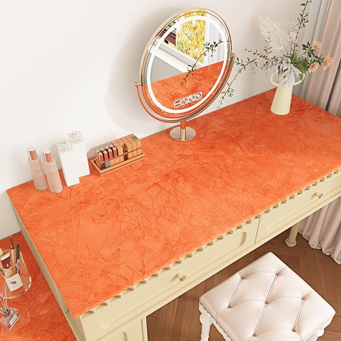 Wallercity Crinkle Creative Orange Flocking Fabric Wallpaper Peel and Stick - Image 2