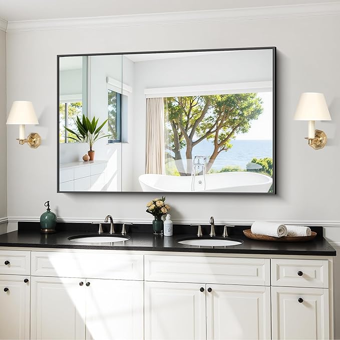 KOCUUY Black Rectangle Mirror, Large Black Wall Mounted Mirror, Metal Framed - Image 2