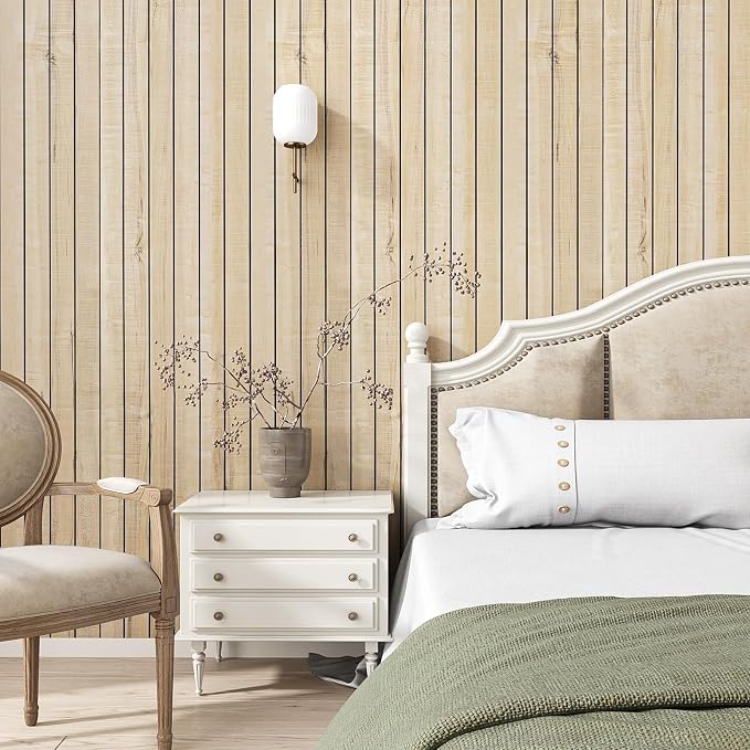 VEELIKE Sand Birch Wood Wall Panels Peel and Stick Distressed Wood Grain Slat - Image 2