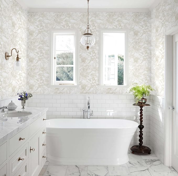 Ismoon Large Floral Peel and Stick Wallpaper Boho Beige Contact Paper - Image 7