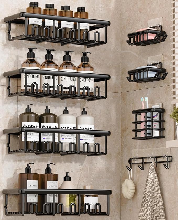 8 Pack Adhesive Rustproof Shower Shelves by Unknown