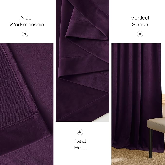 NICETOWN Purple Velvet Curtains 90 inch Long - Image 9
