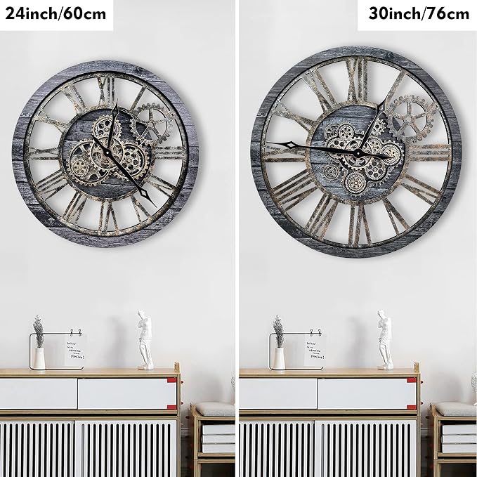The B-Style Large Real Moving Gears Wall Clock 30 inch Rustic Retro Industrial - Image 2