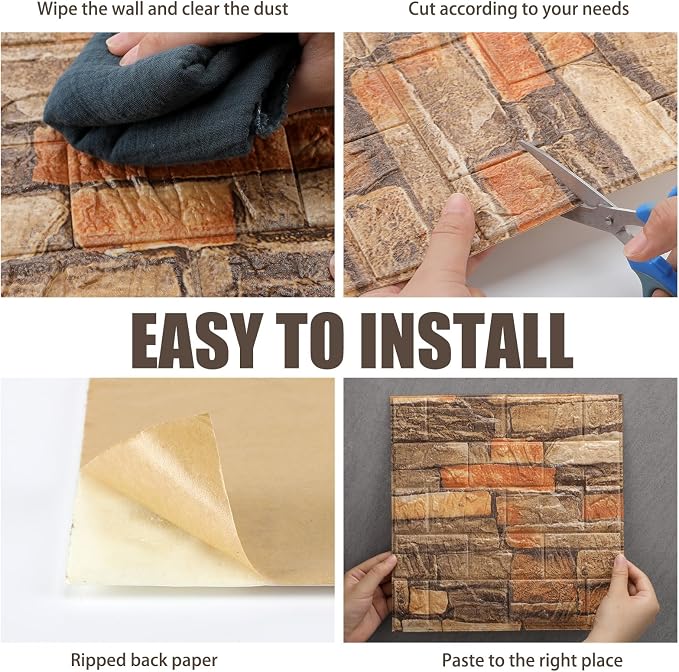 Colarr 60 Pcs 58 Sq ft 3D Wall Panels Peel and Stick Faux Foam 3D Brick - Image 5