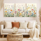 LLEEMPI Framed Watercolor Floral Wall Art Set of 3, Colorful Wildflower Wall - Image 5