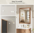 24x32 Inch Bathroom Mirror for Wall, Anti-Rust Walnut Wood Grain Metal Framed - Image 5