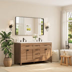 TETOTE 55 x 30 Inch Bathroom Mirror, Matte Black Modern Metal Frame Rectangle - Image 2