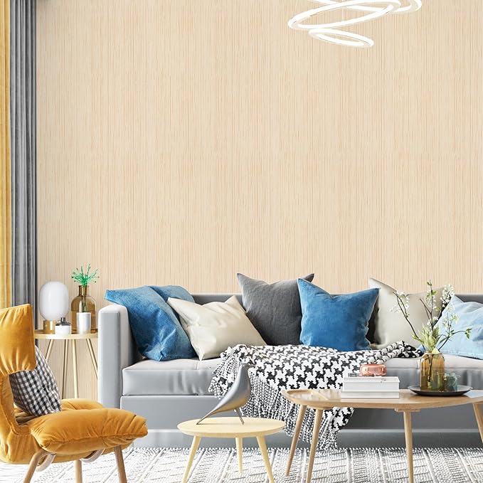 Beige Grasscloth Peel and Stick Wallpaper A Set of 23.6''x120'' Textured - Image 4