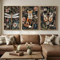 Framed Vintage Botanical Animal Wall Art Set of 3, Dark Floral Butterfly by Cuspin