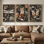Framed Vintage Botanical Animal Wall Art Set of 3, Dark Floral Butterfly by Cuspin