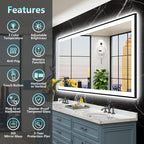 72x40 Black Framed LED Bathroom Mirror - Image 2