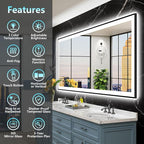 84x32 Black Framed LED Bathroom Mirror - Image 2