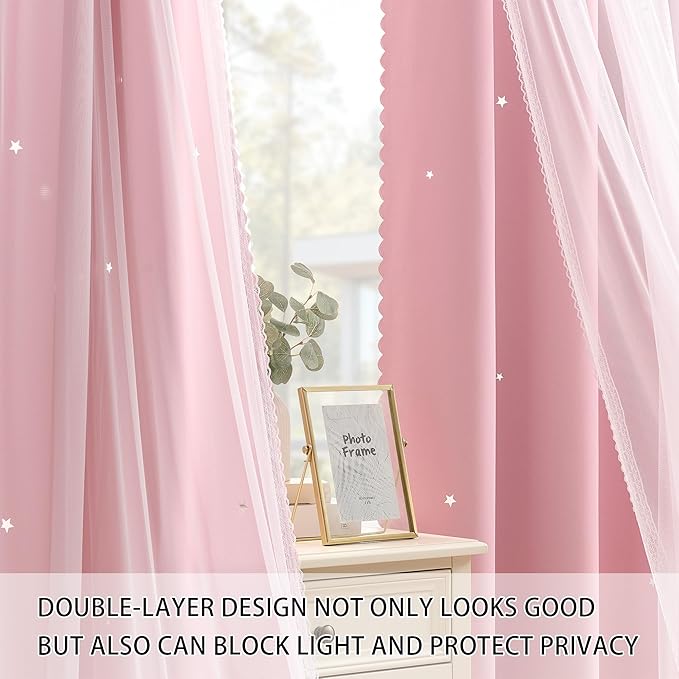 XiDi Light Pink Girls Curtains for Bedroom, Girls Room Blackout Curtains for 63 - Image 3