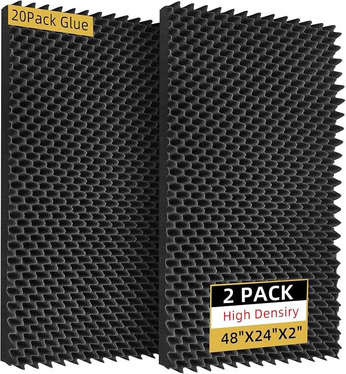 2 Pack Sound Proof Foam Panels | 48"×24"×2" Egg Crate Foam Pad | High Density by Temgcuam