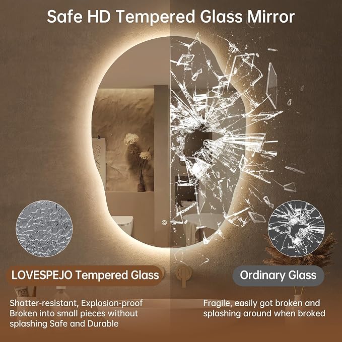 LOVESPEJO Irregular Backlit Mirror Bathroom 25x35 Inch, Asymmetrical LED - Image 8