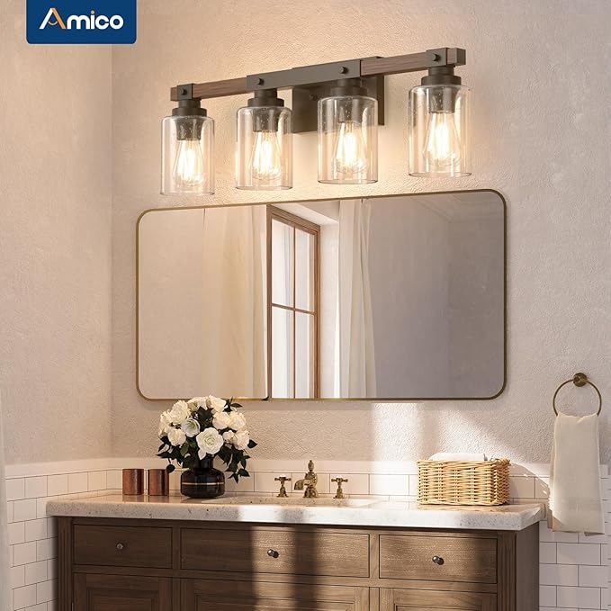 Amico Farmhouse Bathroom Vanity Light Fixtures, Rustic 4-Light Industrial - Image 2