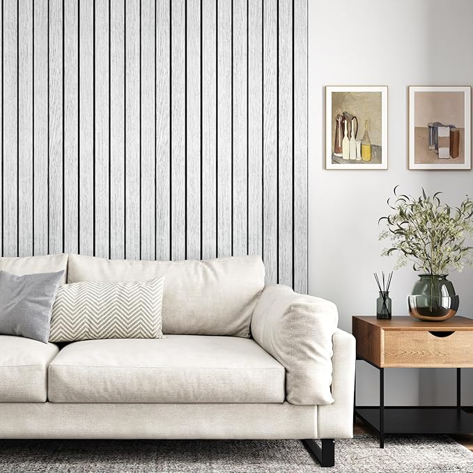 White Grey Wood Panels for Wall Slat Panel Self Adhesive Wood Slat 3D Wall - Image 2
