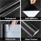 COSNIGHT Black Peel and Stick Wallpaper, Wood Grain Contact Paper Self Adhesive - Image 2
