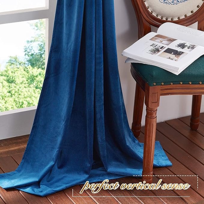 NICETOWN Blue Velvet Curtains 108 inches Long, Room Darkening Luxury Silky - Image 7
