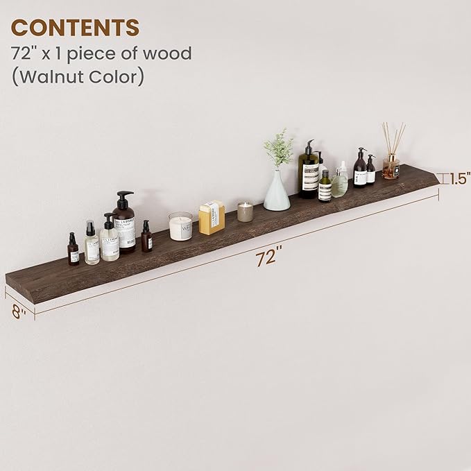 Floating Shelves for Wall Decor, Rustic Solid Elm Wood Live Edge Floating - Image 2