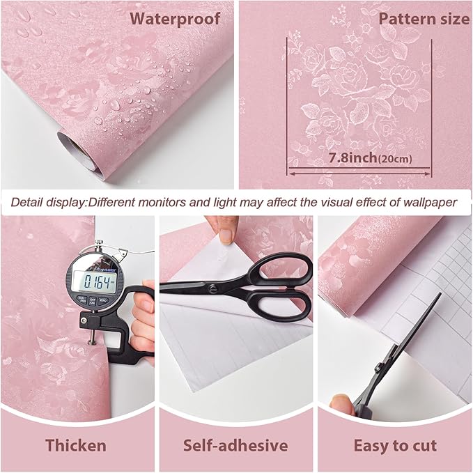 Pink Wallpaper Silk Embossed Floral Pink Contact Paper Peel and Stick Self - Image 5