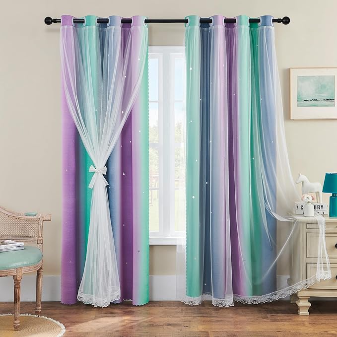 XiDi Purple Curtains for Kids Bedroom, Girls Room Decor Grey Curtain, 63 inchs by Addsomecolortolife
