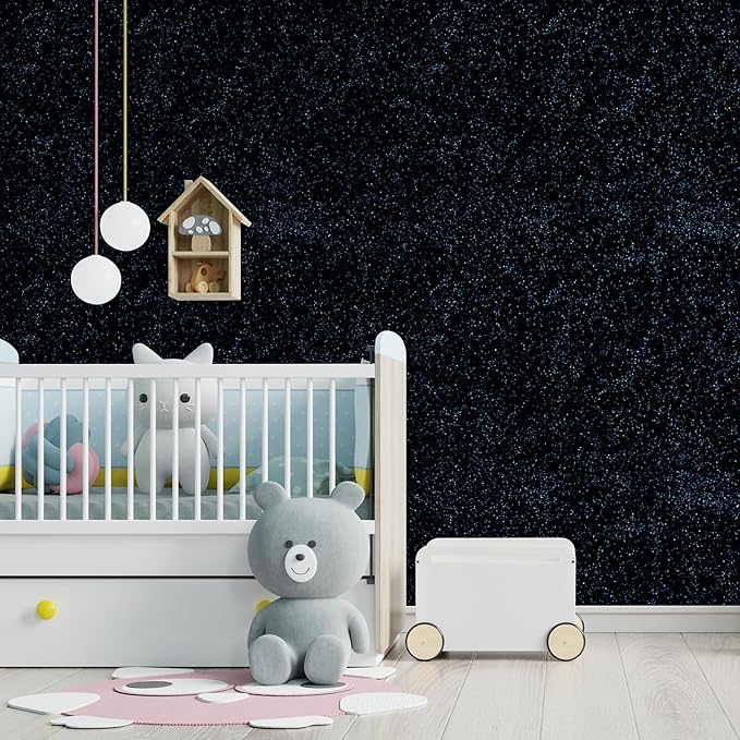CHIHUT Black Blue Glitter Wallpaper Peel and Stick 15.7''x100'' Sparkle Glitter - Image 3