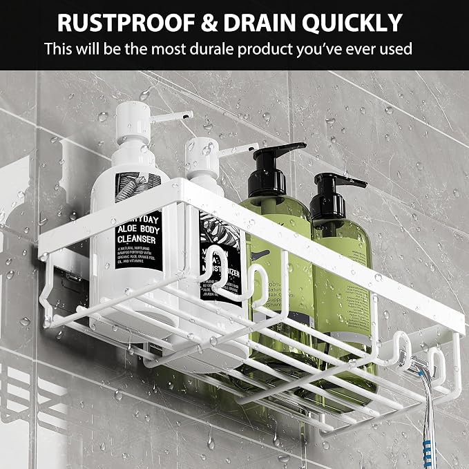 Moforoco Shower Caddy Shelf Organizer Rack, Self Adhesive Black Bathroom - Image 2