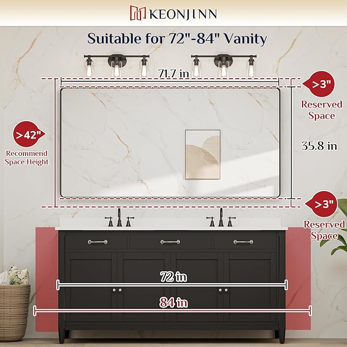 Keonjinn 72 x 36 Brushed Nickel Bathroom Vanity Mirror, Large Rounded Rectangle - Image 6