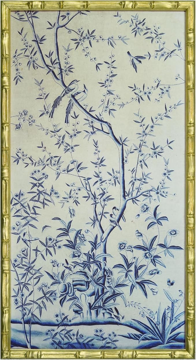 HongFengtang Chinese Rice Paper Print China Flower And Bird Bamboo Frame 19.5 X by Hongfengtang