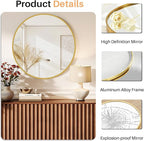 Bathroom Mirror for Wall, 24 Inch Round Mirror, Matte Gold Metal Framed Circle - Image 4