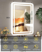 24x36 LED Bathroom Mirror with Lights, Super Bright Front & Backlit Vanity - Image 6